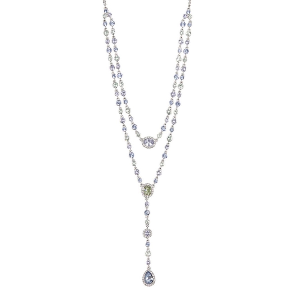 Givenchy | NWT Double Layered Crystal Rhodium Pave Y-Necklace